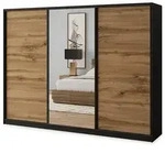 SCHWEBET&Uuml;RENSCHRANK SORE 270/205/58 cm 3-t&uuml;rig mit Spiegel und 4 Schubladen...