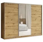 SCHWEBET&Uuml;RENSCHRANK TARI 250/205/58 cm 3-t&uuml;rig mit Spiegel und Schubladen Eiche