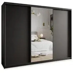 SCHWEBET&Uuml;RENSCHRANK TAVI 250/205/60 cm 3-t&uuml;rig mit Spiegel und Schubladen Schwarz