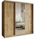 SCHWEBET&Uuml;RENSCHRANK VARO 200/205/60 cm 3-t&uuml;rig mit Spiegel Eiche Artisan