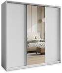 SCHWEBET&Uuml;RENSCHRANK TAVI 180/205/60 cm 3-t&uuml;rig mit Spiegel und Schubladen Wei&szlig;