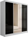 KLEIDERSCHRANK mit Spiegel V2-VITA 215x200 cm - Wei&szlig;|Schwarz