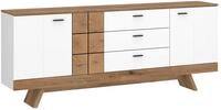 Kommode Oreta B: 184 cm Wei&szlig; Hochglanz/Eichefarben