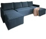 WOHNLANDSCHAFT TRES Blau Kordstoff mit Schlaffunktion