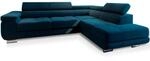 ECKSOFA SELVA R-S Blau Velours-Stoff mit Schlaffunktion