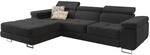 ECKSOFA ELMA L-S Schwarz Velours-Stoff mit Schlaffunktion