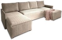 WOHNLANDSCHAFT TRES Beige Kordstoff mit Schlaffunktion