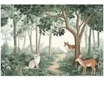FOTOTAPETE Kinderzimmer Wald Tiere Vlies Tapete 150x105