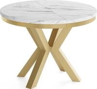 ESSTISCH Clara Gold runder ausziehbarer, Marmor Wei&szlig; 120-200/120/76 cm