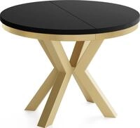 ESSTISCH Clara Gold runder ausziehbarer, Schwarz 100-180/100/76 cm