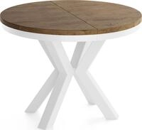 ESSTISCH Clara Wei&szlig; runder ausziehbarer, Lefkas Eiche 100-180/100/76 cm