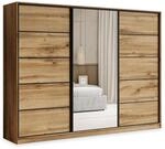 SCHWEBET&Uuml;RENSCHRANK PINA 235/205/58 cm 3-t&uuml;rig mit Spiegel und Schubladen...