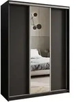 SCHWEBET&Uuml;RENSCHRANK TAVI 150/205/60 cm 3-t&uuml;rig mit Spiegel Schwarz