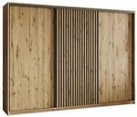 SCHWEBET&Uuml;RENSCHRANK VONTE 270/205/60 cm 3-t&uuml;rig mit Lamellen Eiche Artisan