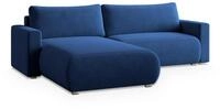 ECKSOFA TURIN M Blau Velours-Stoff mit Schlaffunktion