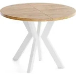 ESSTISCH Savio Wei&szlig; rund ausziehbar verl&auml;ngerbar, Eiche Braun 90-190/90/77 cm