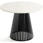 ESSTISCH Naro rund ausziehbar mit Schwarzem Lamellen-Metallgestell, Beige Cashmere