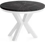 ESSTISCH Clara Wei&szlig; runder ausziehbarer, Marmor Schwarz 120-200/120/76 cm