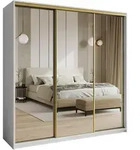 SCHWEBET&Uuml;RENSCHRANK RIEN 200/205/60 cm 3-t&uuml;rig mit Spiegel Wei&szlig;