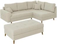 ECKSOFA inkl. Hocker Alma Beige Cord - Ottomane rechts