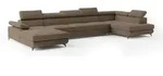 WOHNLANDSCHAFT MONTIVA Beige Velours-Stoff mit Schlaffunktion