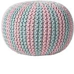 STRICKPOUF rund, blau-rosa gestreift, 50/50/40 cm
