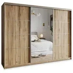 SCHWEBET&Uuml;RENSCHRANK VARO 250/205/60 cm 3-t&uuml;rig mit Spiegel und Schubladen Eiche