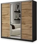 SCHWEBET&Uuml;RENSCHRANK SORE 200/205/58 cm 3-t&uuml;rig mit Spiegel und 4 Schubladen...