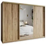 SCHWEBET&Uuml;RENSCHRANK TAVI 270/205/60 cm 3-t&uuml;rig mit Spiegel Eiche Wotan