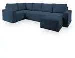 WOHNLANDSCHAFT NORENA L-S Blau Kordstoff mit Schlaffunktion