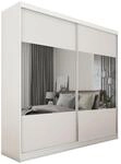 KLEIDERSCHRANK mit Spiegel-Schiebet&uuml;ren und Aluminium-Leisten, LED-Beleuchtung...