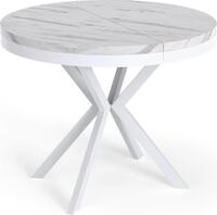 ESSTISCH Cloud runder ausziehbarer, Marmor Wei&szlig; 100-180/100/76 cm