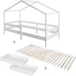 HAUSBETT 90 x 200 cm hoch wei&szlig; 3-teilig