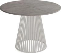 ESSTISCH Naro rund ausziehbar mit Lamellen-Metallgestell in Grau-Beige, Beton-Optik