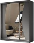 KLEIDERSCHRANK mit Spiegel-Schiebet&uuml;ren und Aluminium-Leisten - VOXI - 180 cm...