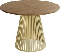 ESSTISCH Naro rund ausziehbar mit Goldenem Lamellen-Metallgestell, Braun
