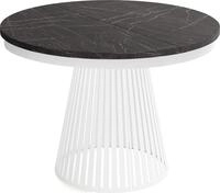 ESSTISCH Naro rund ausziehbar mit Wei&szlig;em Lamellen-Metallgestell, Marmor Schwarz