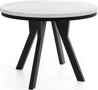 ESSTISCH Strato Black runder ausziehbarer, Kiefer wei&szlig; 90-190/90/77 cm