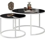 COUCHTISCH 2-in-1 CIRI GLASS mit schwarzer und wei&szlig;er Struktur