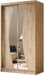 KLEIDERSCHRANK mit Spiegel-Schiebet&uuml;ren und Aluminium-Leisten, LED-Beleuchtung...