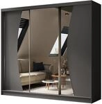 KLEIDERSCHRANK mit Spiegel-Schiebet&uuml;ren und Aluminium-Leisten, LED-Beleuchtung...