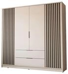 KLEIDERSCHRANK NELA, viert&uuml;rig mit Lamellen, 206 cm. Kaschmir/Schwarz