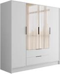 KLEIDERSCHRANK mit Spiegel und Fl&uuml;gelt&uuml;ren KOLIN 200x200cm Wei&szlig;/Wei&szlig;
