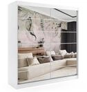 KLEIDERSCHRANK mit Spiegel-Schiebet&uuml;ren und Aluminium-Leisten - FLORA - 200 cm...
