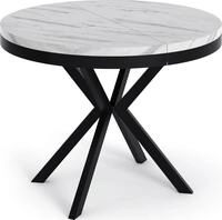ESSTISCH Ross runder ausziehbarer, Marmor Wei&szlig; 90-170/90/76 cm