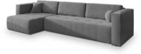 ECKSOFA OLVERA Grau Pl&uuml;sch-Stoff mit Schlaffunktion