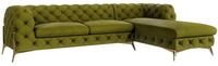 ECKSOFA Chesterfield Lexi Olive Samt, Ottomane rechts