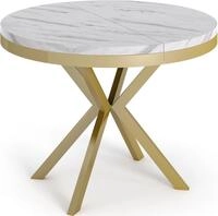 ESSTISCH Dina runder ausziehbarer, Marmor Wei&szlig; 100-180/100/76 cm