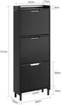 SCHUHSCHRANK 3 T&uuml;ren Schwarz 50x19x131cm Modern
