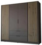 KLEIDERSCHRANK NELA, viert&uuml;rig mit Lamellen, 206 cm, Graphit/Artisan